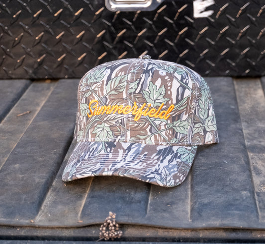 "Summerfield" ORANGE Script on CAMO Hat