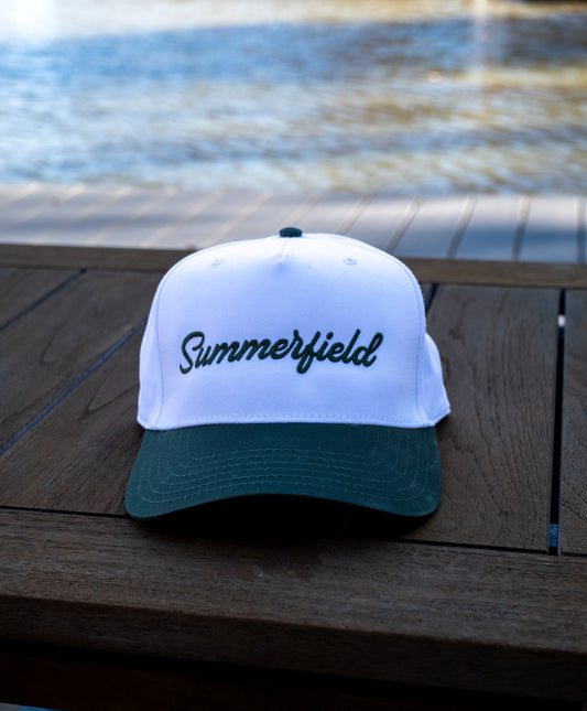 "Summerfield" GREEN Script on WHITE Hat